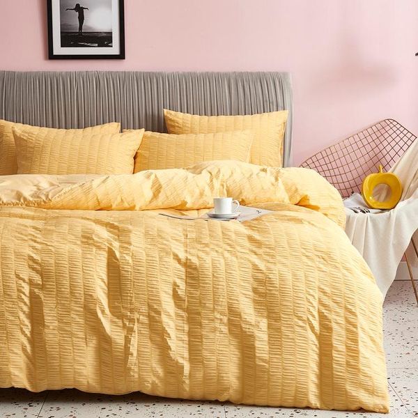 

seersucker duvet cover set 3 pieces king size soft lightweight water-washed microfiber bedding set with zipper