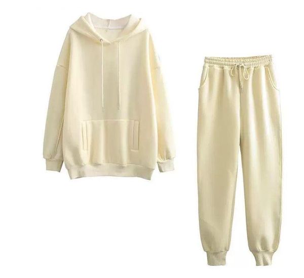 

gym clothing tangada 2021 autumn winter women tracksuit thick fleece 100% cotton suit 2 pieces sets hoodies sweatshirt and pants suits 6l17, White;black