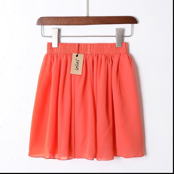

new fashion high waist double layer women chiffon pleated skirt solid color plus size fashion candy color skirt, Black