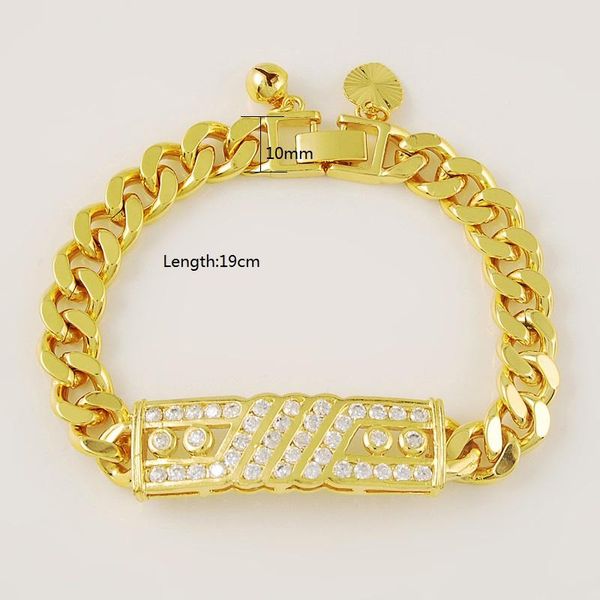 

charm bracelets luxury yellow gold filled bracelet for women gifts jewelry plating 10mm link chain pulsera de oro para mujer, Golden;silver