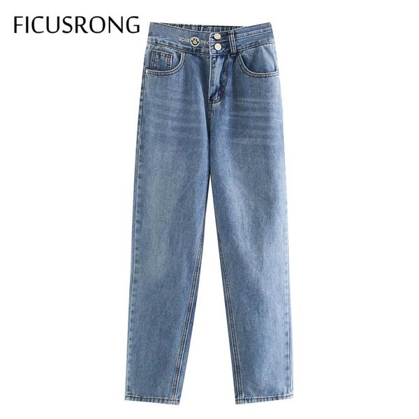 

women's jeans ficusrong 2021 autumn women double breasted denim pants female high waist streetwear loose zipper coated harem pant, Blue