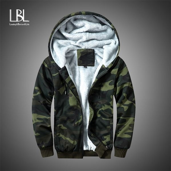 

winter fleece hoodies men zipper camouflage hooded coat brand mens tracksuit sweatshirt bomber jackets warm us/eur size hoody 201103, Black