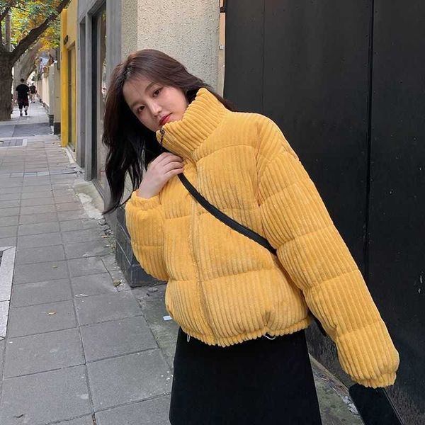 

women's wool & blends winter parka coat thick warm large size cotton padded female solid corduroy jacket casual zipper short for w, Black
