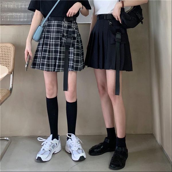 

women casual short skirt fashion hong style work dress 2020 korean high waist a line skirt female pleated skirt short skir, Black