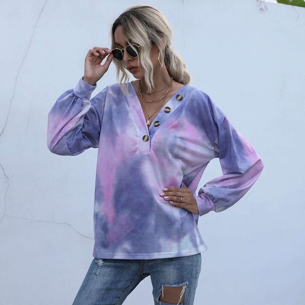 

2021 spring new v-neck tie dyed sweater women's long sv, White