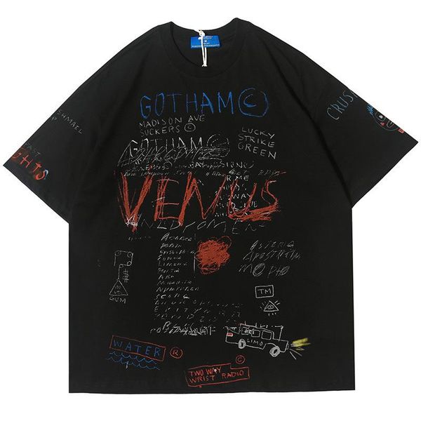 

women's t-shirt hip hop graffiti print short sleeve t-shirts streetwear harajuku casual loose tees women fashion summer tshirts, White