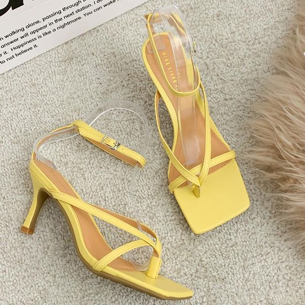 

sandals 2021 summer women 7cm high heels flip flops fetish platform yellow sandles stripper luxury low heel brand shoes, Black