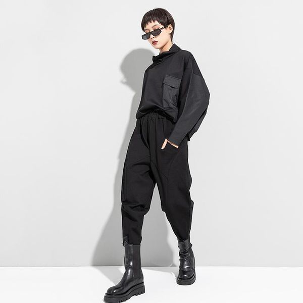 

women's pants & capris high black leisuer elastic waist long harem trousers loose fit women fashion tide spring autumn 2021 1dd2678, Black;white
