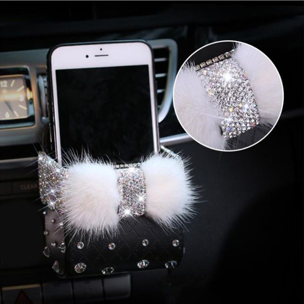

car organizer air outlet storage box hanging bag phone holder w/rhinestones decor accessories interior 11*11*6cm