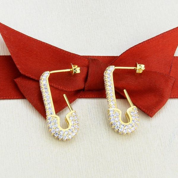 

stud sunsll arrival trendy jewelry paperclip shape gold copper white cubic zirconia earrings for women fashion winter gifts, Golden;silver