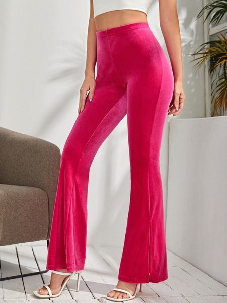 

high waist split hem velvet pants g0wv#, Black;white
