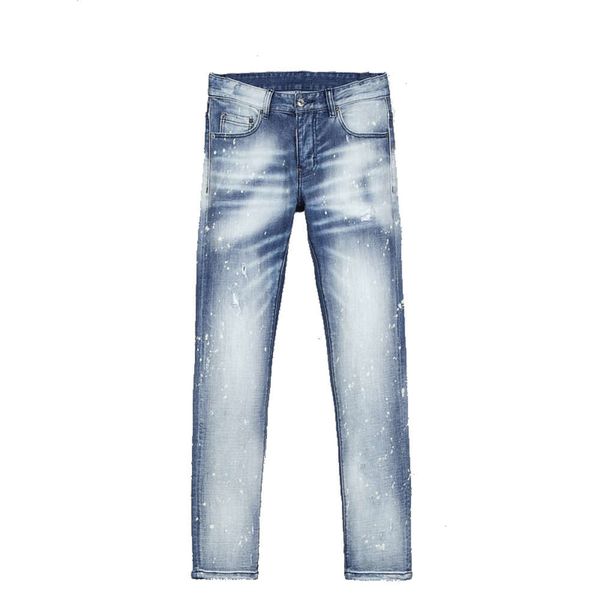 

mens ripped slim fit jeans fashion washed patchwork blue hip hop stylist denim pants with holes for men 8240
