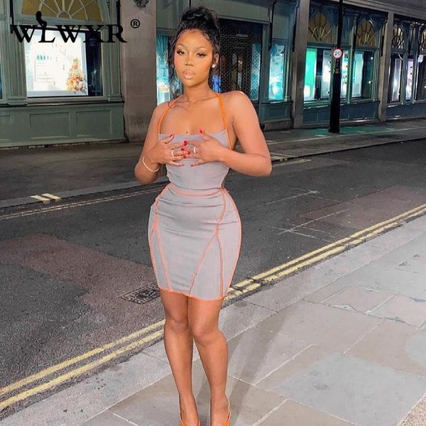 

casual dresses wlwxr streetwear solid slim bodycon dress women spaghetti strap sleeveless bandage mini female backless summer 2021, Black;gray