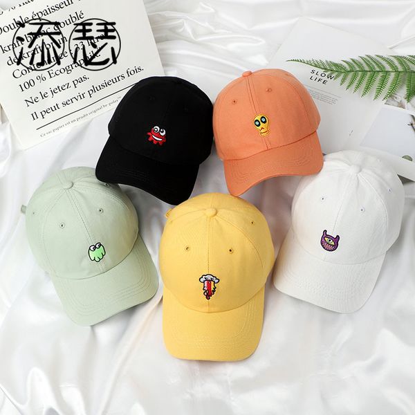 

2020 spring and summer new duck tongue cap baseball male female student cap cartoon personality monster embroidery pattern cute, Black;white