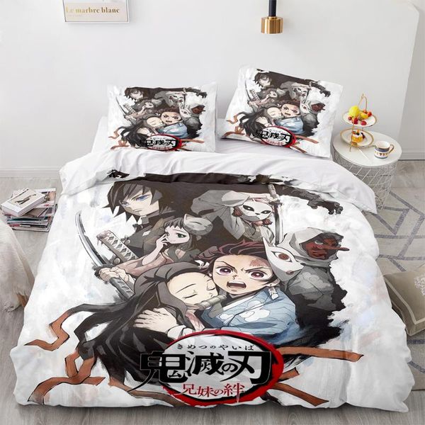 

bedding sets demon slayer set single twin full  king size children's kid bedroom duvetcover quilt cover 5