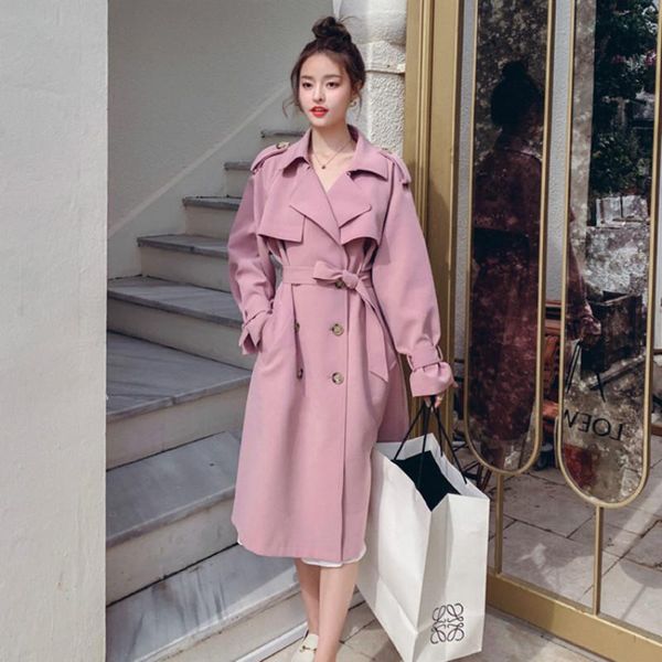 

new trench coat spring autumn turn down collar loose style women long trench femme women oversized coat casaco abrigo streetwear, Tan;black