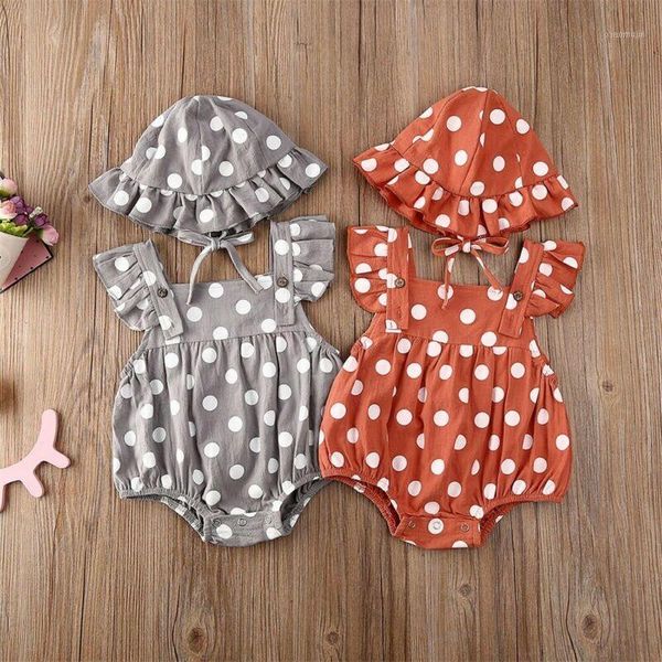 

rompers born baby girl infant boy clothes polka dots romper jumpsuit hat outfits set, Blue