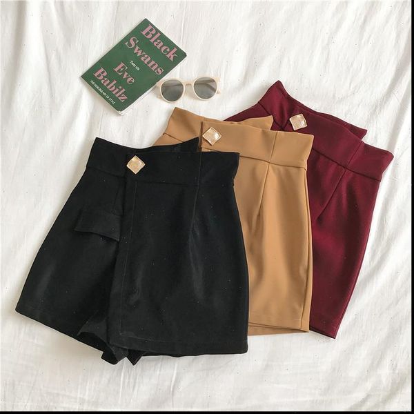 

s xl skirt shorts plus size high waist irregular wide leg shorts female solid pocket fake skirts black zipper skirts shorts, White;black