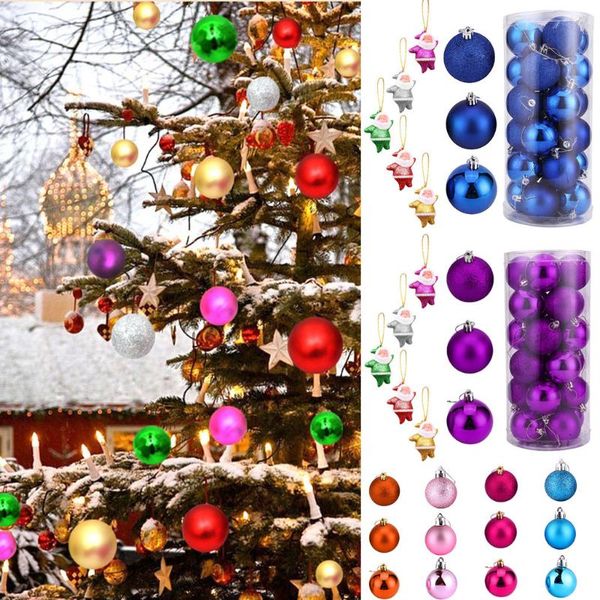 

party decoration 24pcs christmas balls xmas tree decorations hanging ornament + 6pc santa