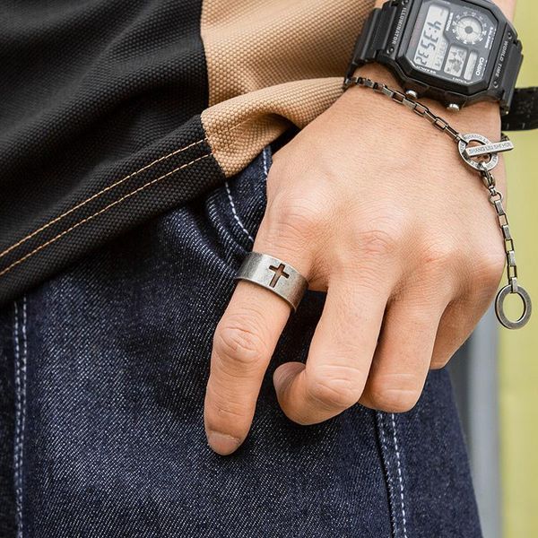 

cluster rings onlysda punk gothic titanium stainless steel antique simple cross ring old style for men vintage jewelry drop osr065, Golden;silver