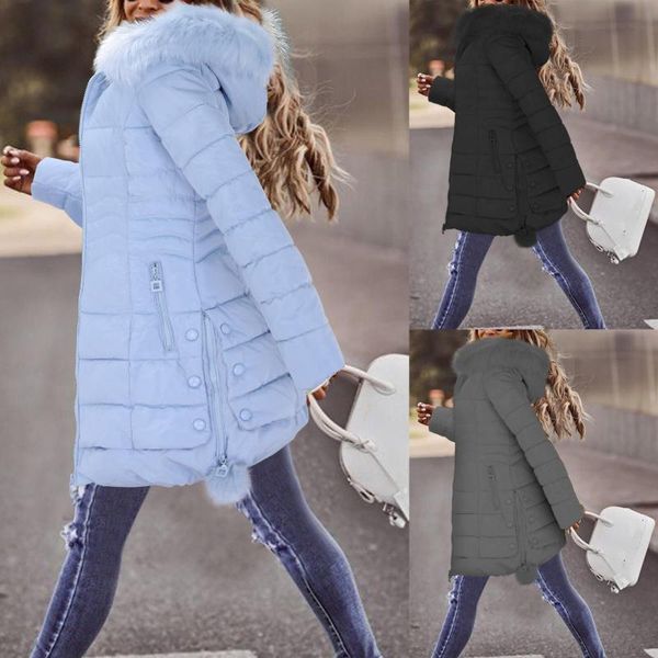 

women's trench coats 2022 winter down cotton vest mid-length padded women coat loose hooded wild long sleeve jacket l*5, Tan;black