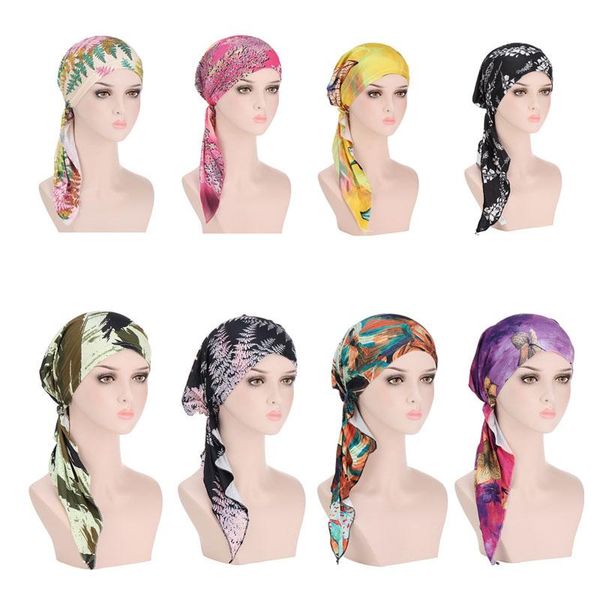 

beanie/skull caps 2021 women muslim fashion hijab flower print hat turban head cover hair scarf wrap pre-tied bandana pullover cap casual, Blue;gray