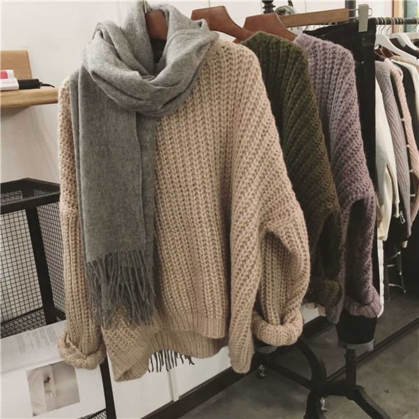 

women's sweaters vintage autumn winter knitted for women pullover femme oversize loose long sleeve solid color warm sweater jumper, White;black
