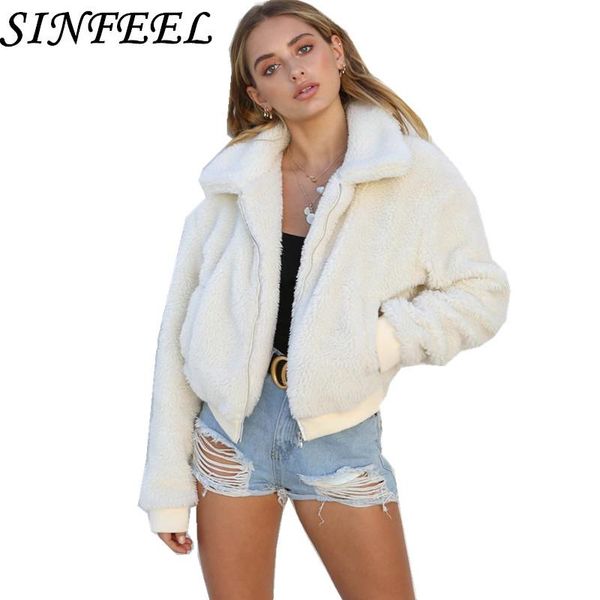 

women's jackets sinfeel faux lambswool zipper pocket oversized short jacket coat winter warm women autumn outerwear fur overcoat, Black;brown