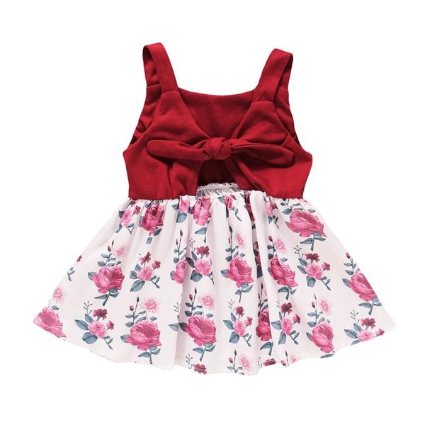 

summer girls stitching sling floral dress baby princess dress, Red;yellow