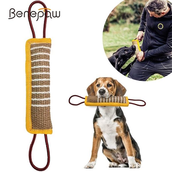 Benepaw Langlebiges Hunde-Schlepperspielzeug, 2 starke Griffe, interaktives Haustierspielzeug für kleine große Hunde, Jute-Beißkissen, Welpentraining, Spielspiel 210312