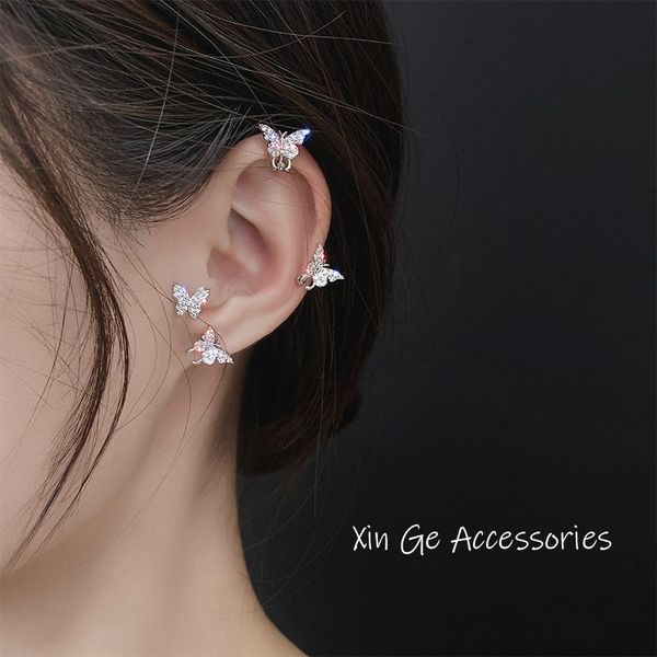 

butterfly no hole clip female earrings 925 pure silver earrings fashionable korean style simple jewelry, Black