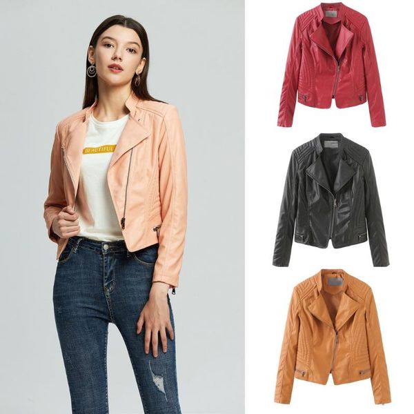 

women's jackets fashion autumn winter warm women short leather jacket solid slim bomber casual zipper outwear overcoat, Black;brown