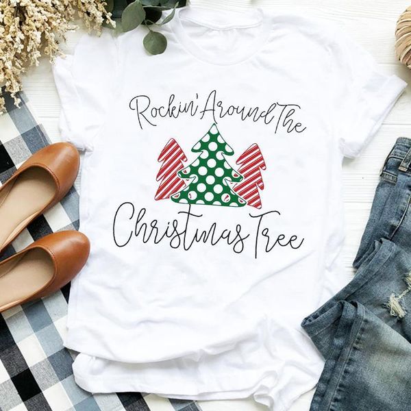 

women clothing striped tree 90s cute love holiday merry christmas clothes ladies graphic print tee tshirt female t-shirt, White