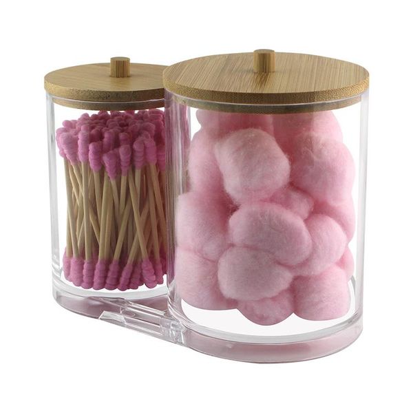 

storage boxes & bins acrylic cotton swab makeup organizer box pads wood round container make up pad holder