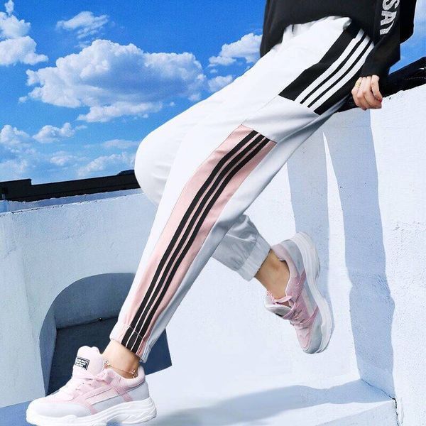 

plus size hrem pnts for women loose bem legs nkle-length elstic wist pnts csul women gym hrjuku pnts funny trousers, Black;white