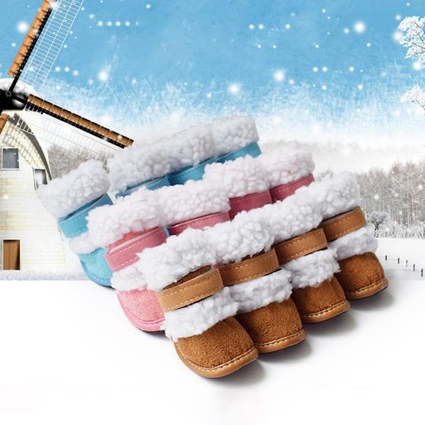 

dog apparel 4pcs pet shoes winter warm cashmere snow boots booties footwear for small cats dogs 2
