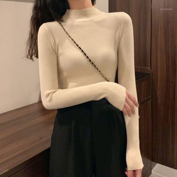 

women's sweaters women's 2022autumn winter fashion woman solid casual t-shirts turtleneck long-sleeved slim tees bottom knit pullo, White;black