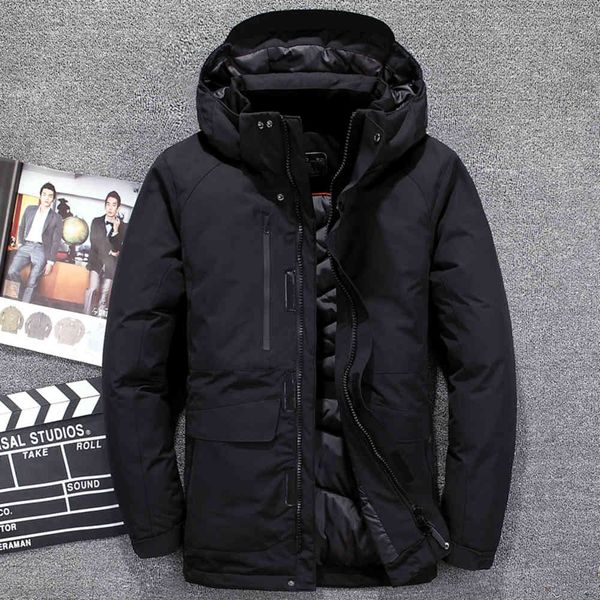

goose canadian coat men's winter jacket thick windproof snow parka overcoat white duck down keep warm men wind hooded coat, Black