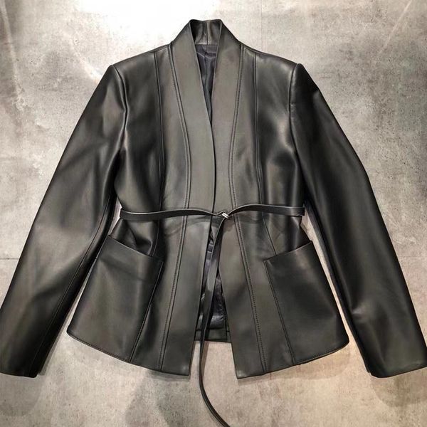 

women's leather & faux ladies casual jacket real lambskin blazer, Black