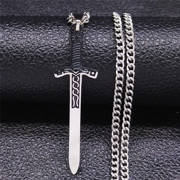 

pendant necklaces 2021 viking sword stainless steel statement necklace for women/men silver color long jewelry colgante hombre n4053s05