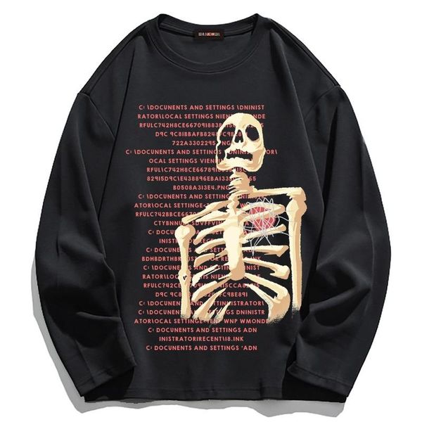 

women's hoodies & sweatshirts pure cotton street sweatshirt women loose long sleeved female personality skull print all match trend hip, Black