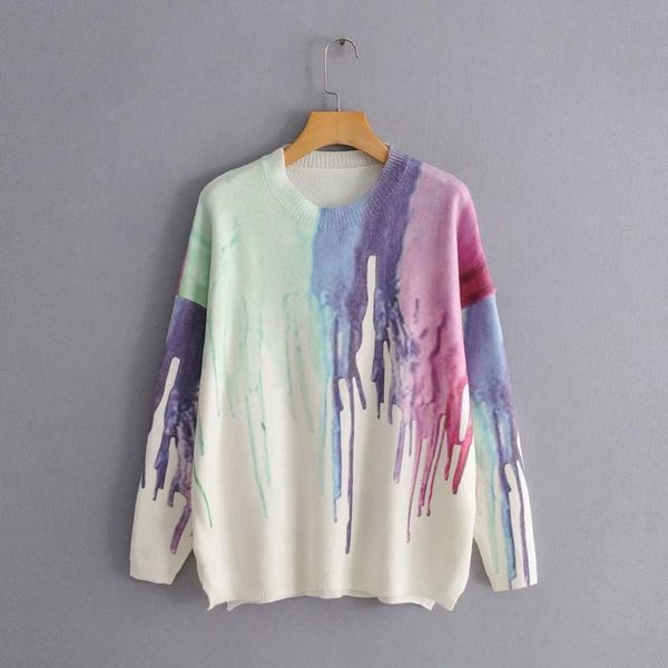 

women's sweaters women clothes 2021 autumn and winter round neck inkjet abstract print pull femme pullover sweater, White;black