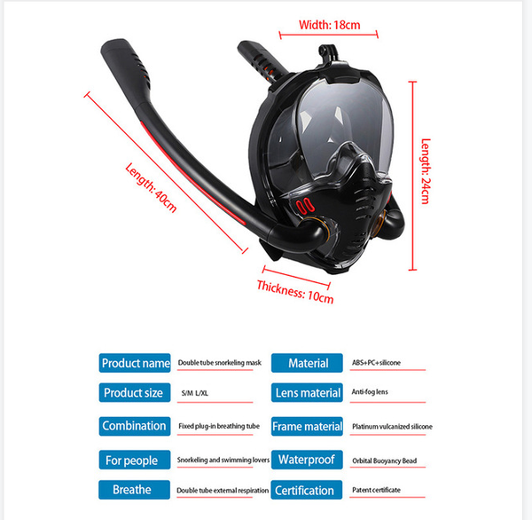 

double tube diving mask full dry anti-fog full face snorkeling sambo new silicone snorkeling mask