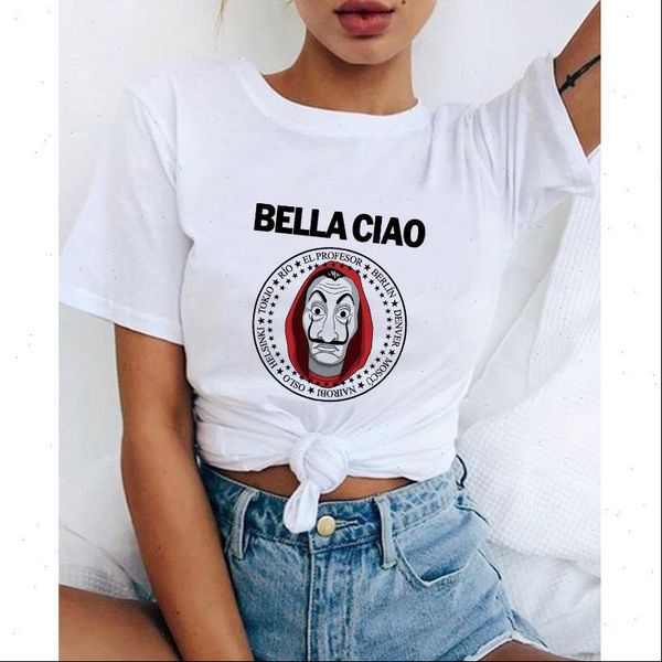 

2021 la casa de papel woman t shirt robbery tv station bella ciao woman streetwear paper house funny harajuku t shirt, White