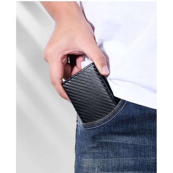 

dienqi rfid carbon fiber men wallets leather card holder slim thin wallet small coin money bag male brand mini magic wa qylvju