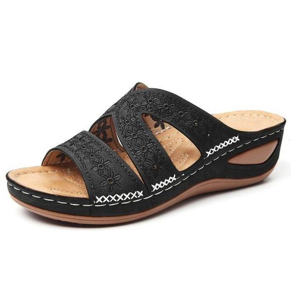 

2021 women shoes comfy platform sole ladies casual soft woman slippers wedge comfortable sandal outdoor summer beach flip flops, Black