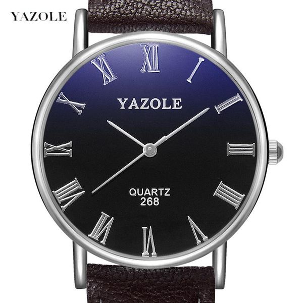 

wristwatches fancy blue yazole men quartz watch light luxury casual man business watches male for chronograph soft leather strap, Slivery;brown