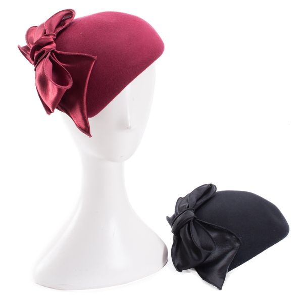 

2021 new satin bow womens british style teardrop wool felt fascinator tam beret casque cocktail hat a598 bxct, Blue;gray
