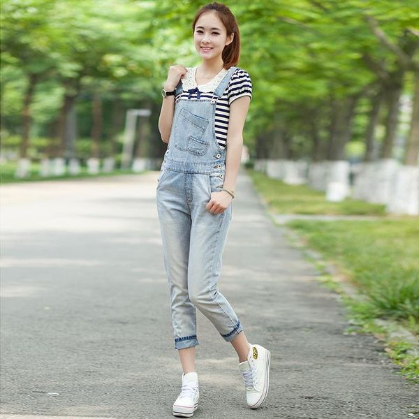

women's jeans 2021 modis suspenders one-piece denim overalls female korean version of the tide loose small straight seven pants, Blue