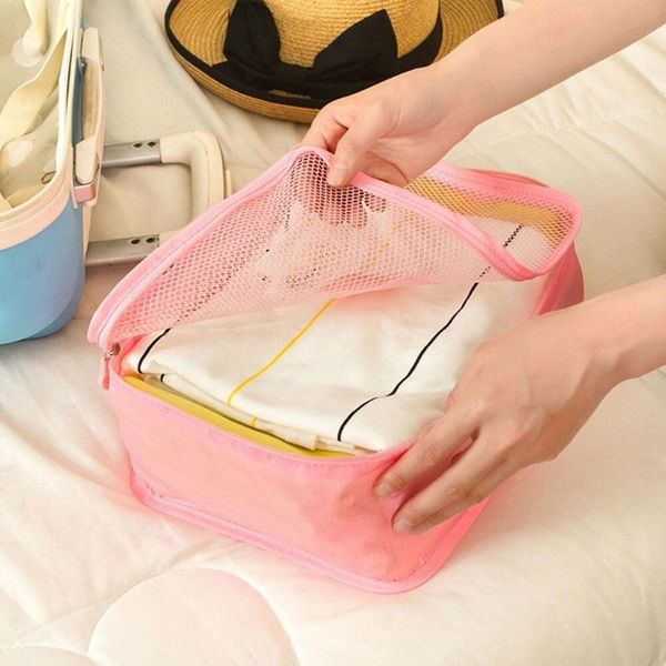 

2020 selling 6pcs travel clothes storage waterproof bags portable luggage organizer pouch packing cube 8 colors local stock, Black;red